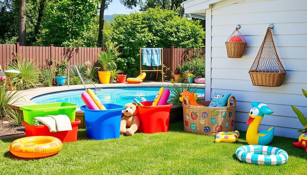 organized backyard pool toys