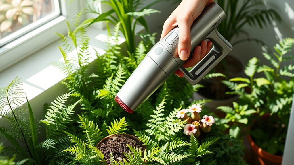 gentle vacuuming near plants