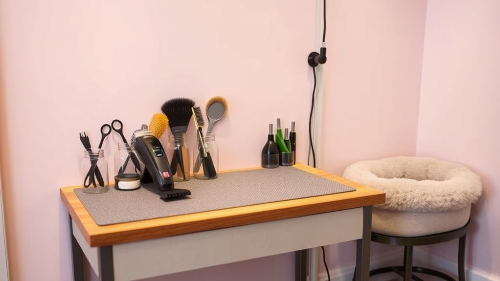 organized pet grooming space