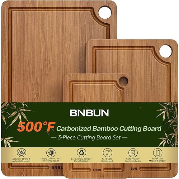 Bamboo Cutting Board Set with Handles and Juice Grooves