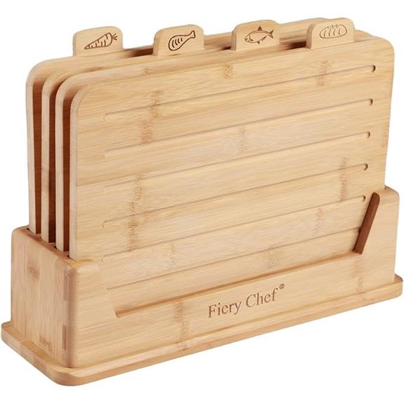 Bamboo Cutting Board Set with Holder and Juice Groove
