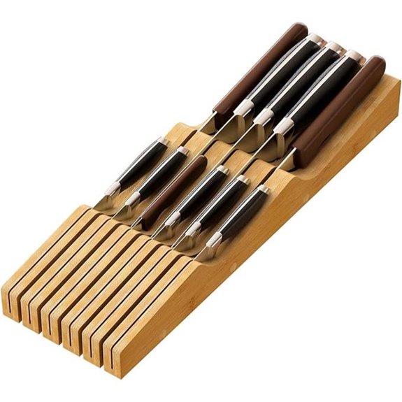 Bamboo Knife Drawer Organizer for Up to 11 Knives