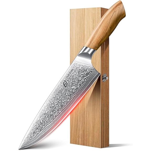 Damascus Chef Knife with Olive Wood Handle and Box