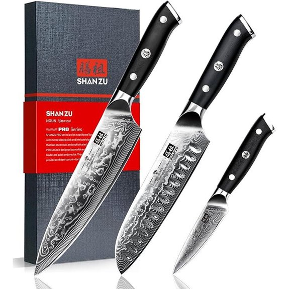 SHAN ZU Damascus Kitchen Knife Set (3 Pieces)
