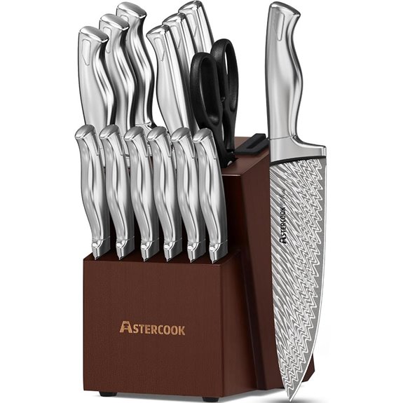 Astercook 15-Piece Stainless Steel Knife Set with Block
