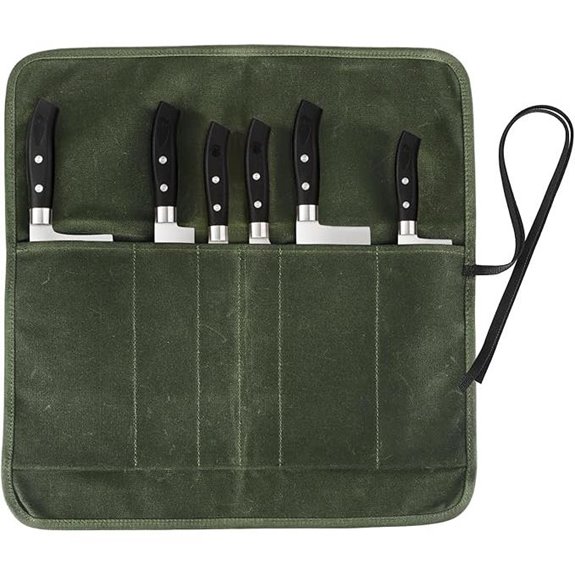 Heavy Duty Waxed Canvas Chef Knife Roll (Green)