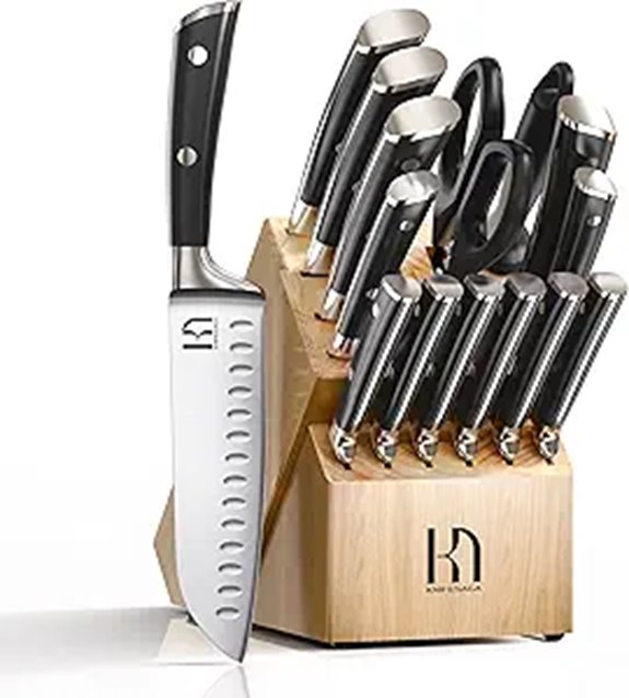 Japanese 15-Piece Knife Set with Block & Sharpener