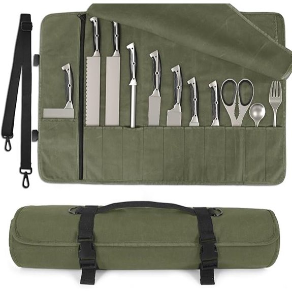 Chef Knife Roll Bag with 11 Slots & Adjustable Strap