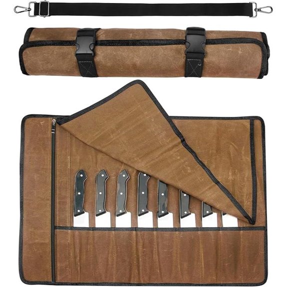 QEES Canvas Knife Roll with 10 Slots and Pockets