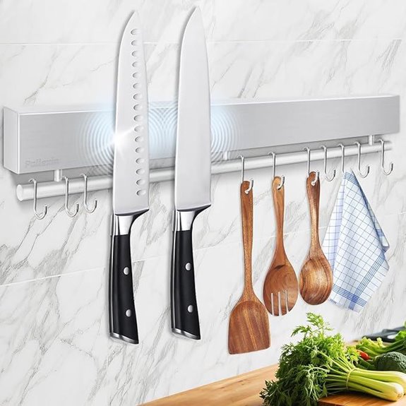 17-Inch Magnetic Knife Holder with Hooks and Mounting Options