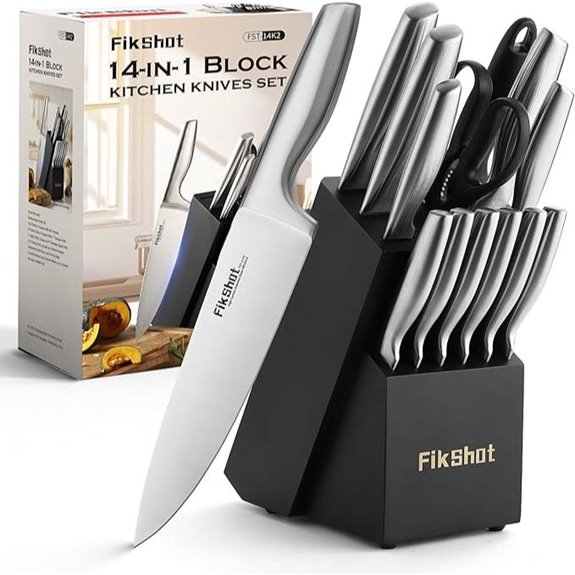 FIKSHOT Stainless Steel Kitchen Knife Set with Block