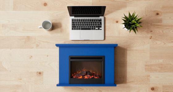 A Bold Blue Fireplace Is the Striking Focal Point of This Home Office