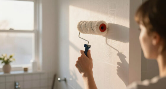 A $60 DIY Stencil Wall Made A Plain Bathroom Look Like It Has Wallpaper