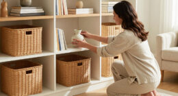 Her 4 Simple Tips Transformed My Cluttered Built-in Bookshelf Into An Organized One