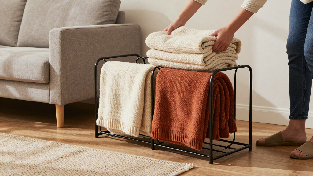 I Used A Pot Lid Organizer To Store My Blankets, And It’s Brilliant